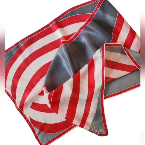 VINTAGE Vera Neumann silk blend red gray white swirl print Rectangular Scarf